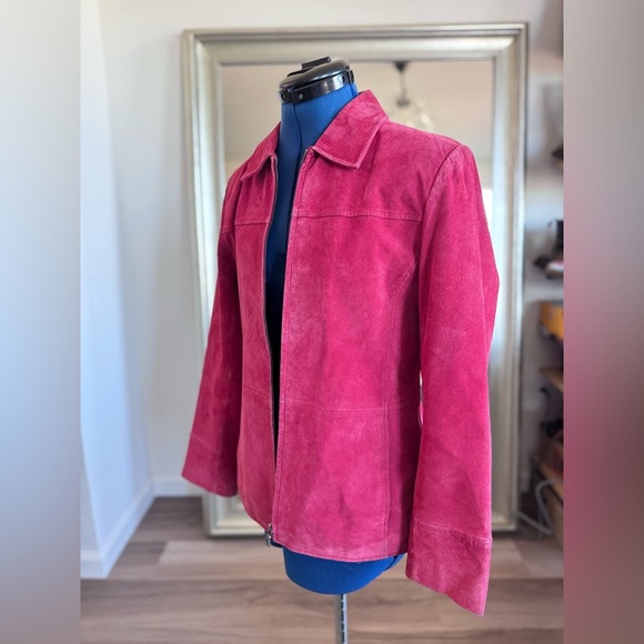 Vintage 90s Y2K Bernardo Red Leather Suede Moto Biker Zip Up Jacket PM - Picture 5 of 13